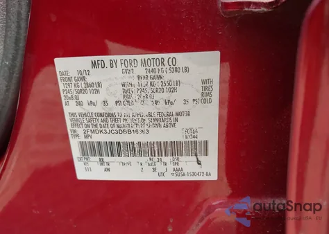 2013 Ford Edge Sel из США, поврежденный, VIN 2FMDK3JC3DBB16363